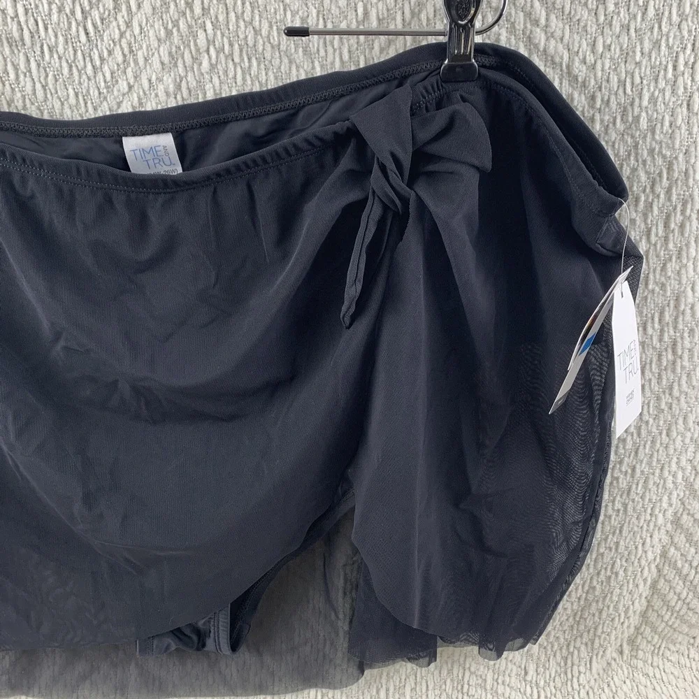 NWT Time and Tru Womens‎ Mesh Swim Suit Skirt Black Bottom 3X (24W-26W) Side Tie